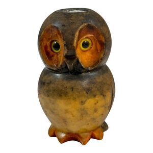 Vintage Genuine Alabaster Hand Carved Owl Figurine Paper Weight Made in Italy